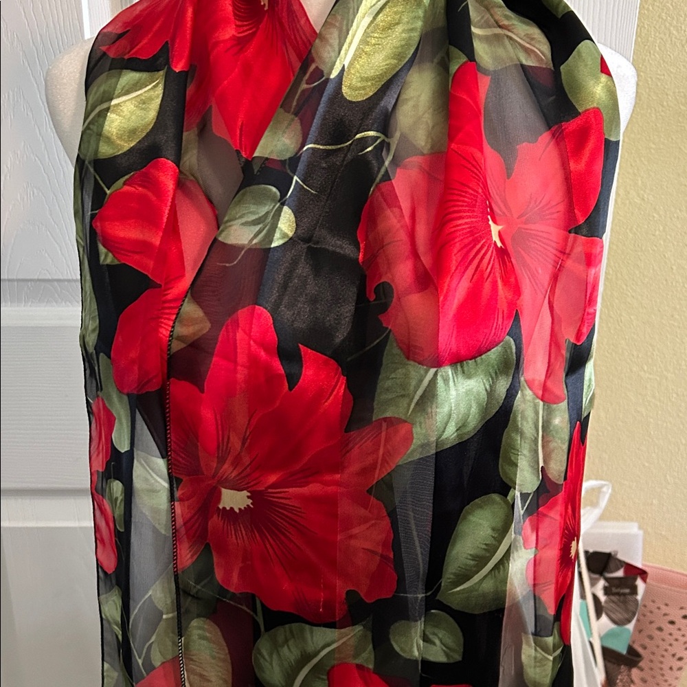 Floral Sheer Scarf with Red and Green Design plus 4 more beautiful scarves!